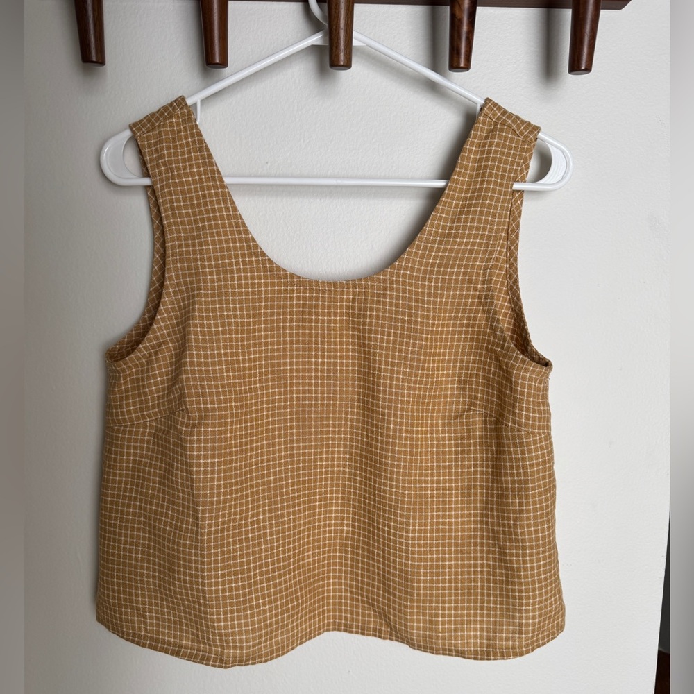 NPL cropped Porto Tank in Amber Checks, size M. Brand New/Never Worn